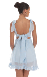Shimmer Ruffle Babydoll Dress in Blue